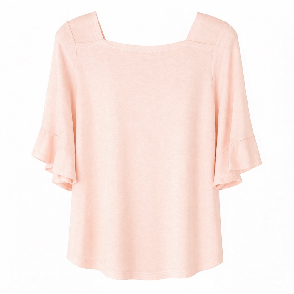 LOFT Blush Pink Flutter Sleeve Top Size Large Soft Rayon Square Neck Lightweight